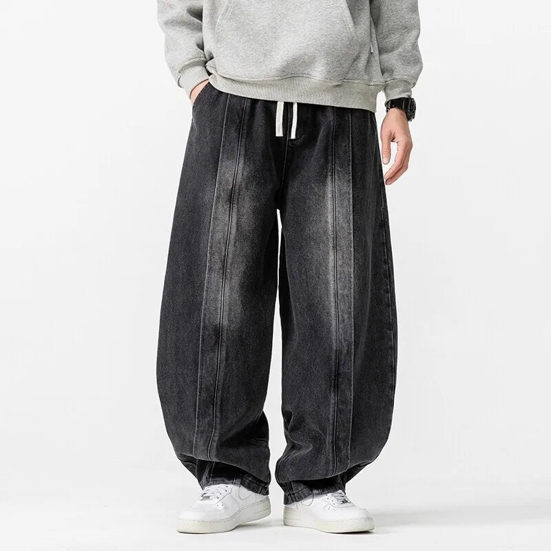 Harajuku Men Wide-leg Jeans Oversized Fashion Loose Cargo Jean Pants Male High Street Baggy Denim Trousers Hip Hop Streetwear