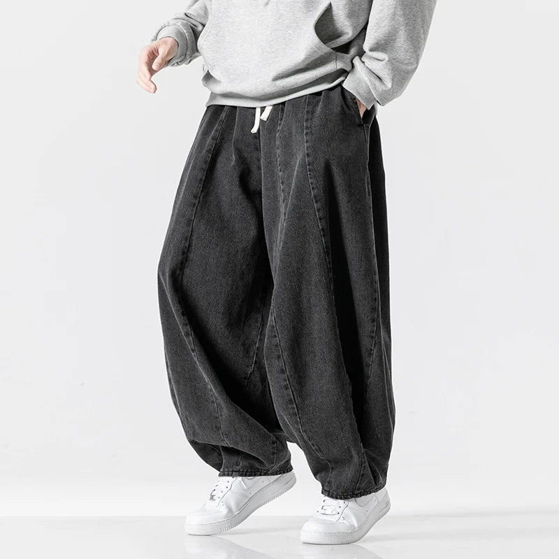 Harajuku Men Wide-leg Jeans Oversized Fashion Loose Cargo Jean Pants Male High Street Baggy Denim Trousers Hip Hop Streetwear