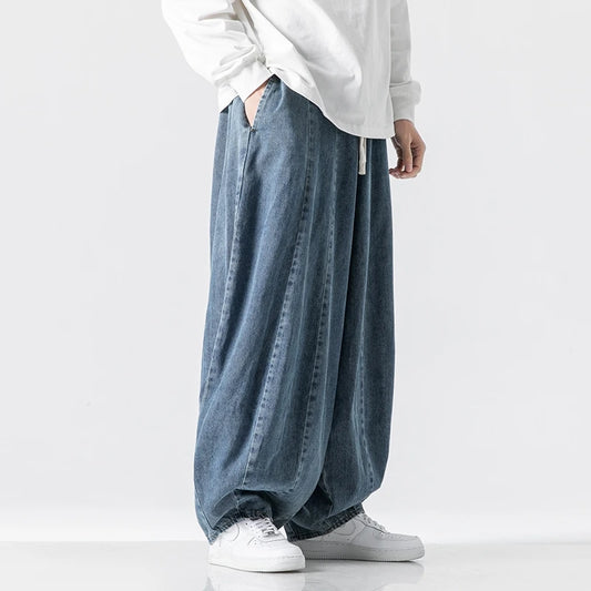 Harajuku Men Wide-leg Jeans Oversized Fashion Loose Cargo Jean Pants Male High Street Baggy Denim Trousers Hip Hop Streetwear