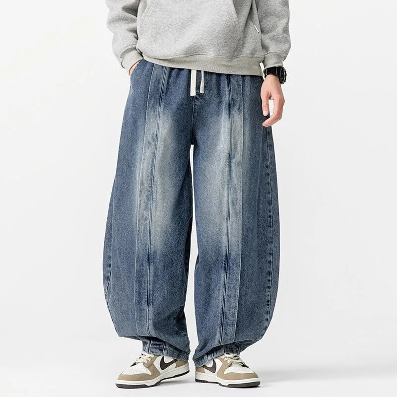 Harajuku Men Wide-leg Jeans Oversized Fashion Loose Cargo Jean Pants Male High Street Baggy Denim Trousers Hip Hop Streetwear