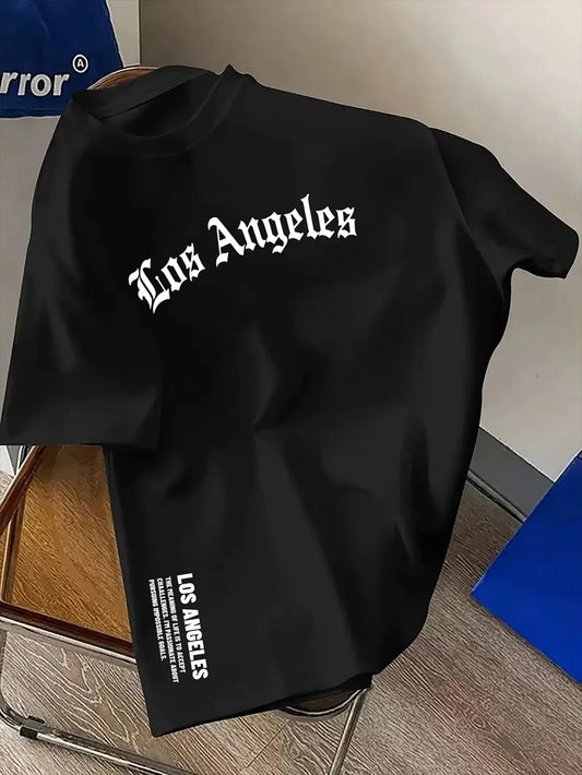 Summer luxury streetwear brand 100% pure cotton fashion Los Angeles letter print T-shirt, loose and fashionable casual T-shirt