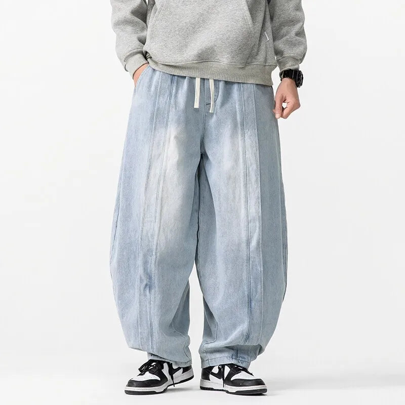 Harajuku Men Wide-leg Jeans Oversized Fashion Loose Cargo Jean Pants Male High Street Baggy Denim Trousers Hip Hop Streetwear