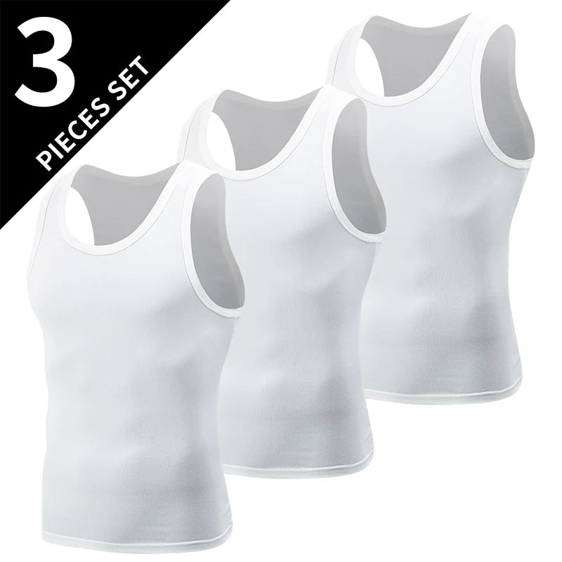 1/3 Piece Men's Four Seasons Black And White Classic Color Basic Vest Plus Size Youth Sports And Leisure Running Joker Bottoming