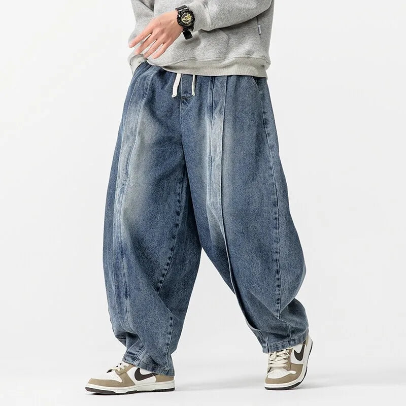 Harajuku Men Wide-leg Jeans Oversized Fashion Loose Cargo Jean Pants Male High Street Baggy Denim Trousers Hip Hop Streetwear