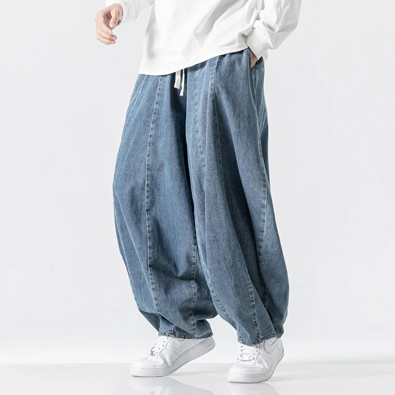 Harajuku Men Wide-leg Jeans Oversized Fashion Loose Cargo Jean Pants Male High Street Baggy Denim Trousers Hip Hop Streetwear
